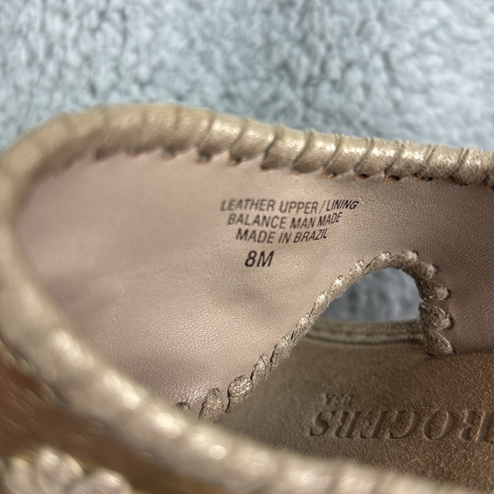 💚👖Jack Rogers Wedge Sandal Size 8 Gold with Wooden Wedge - Picture 5 of 9